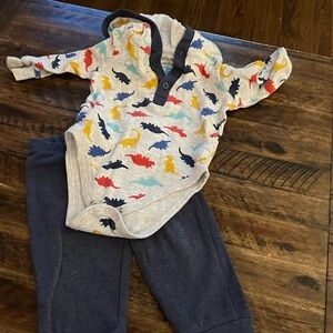12M Dinosaur Hooded Onesie With blue Sweatpants